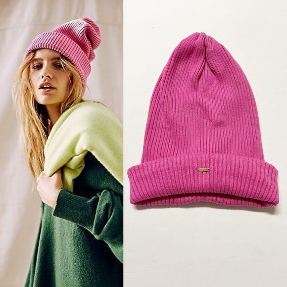 Free People Accessories - Free People Pink Outside the Lines Ribbed Oversized Slouchy Knit Cap Size OS